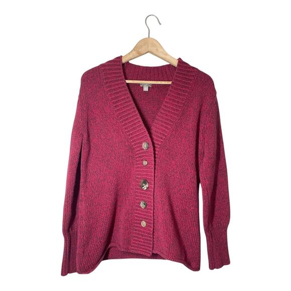 J. Jill Marled Knit Cardigan Sweater Mixed Button Red Academia - Picture 1 of 5